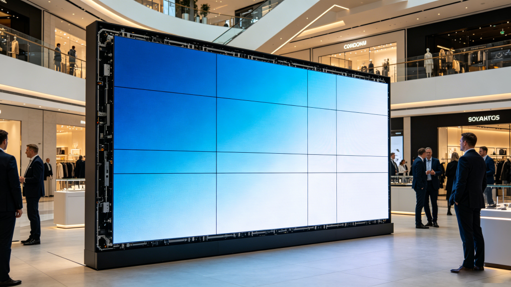 Large LED screen display installed in commercial space for advertising and business presentation