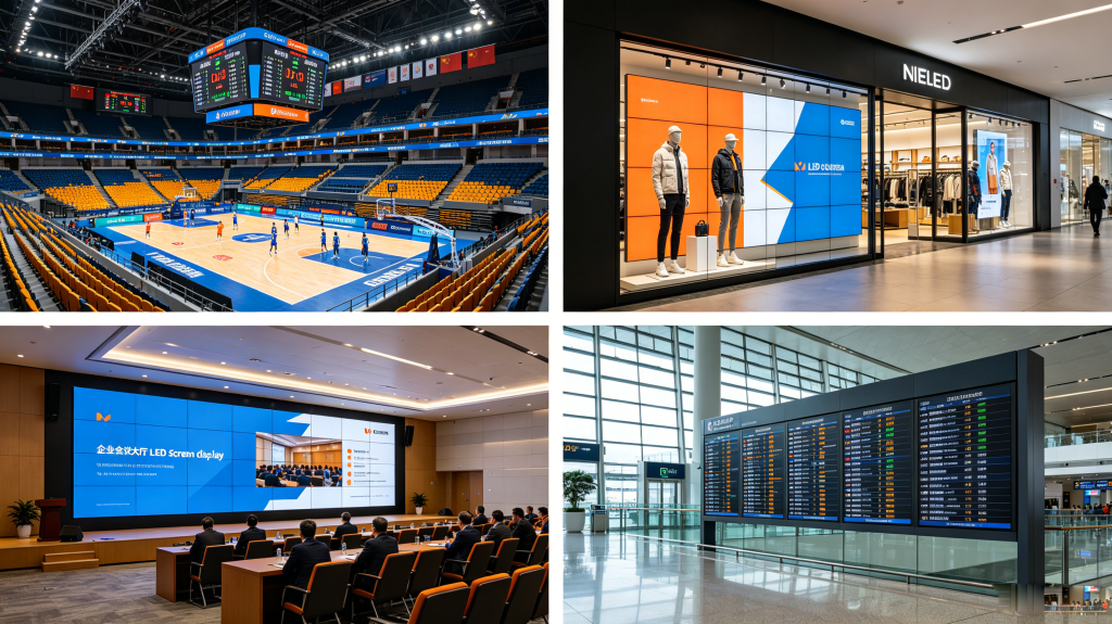 LED screen display applications in sports venue, retail, corporate event and transportation hub