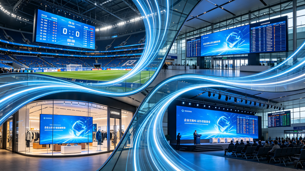 Screen LED Display applications in sports venue, retail store, corporate event and transportation hub	