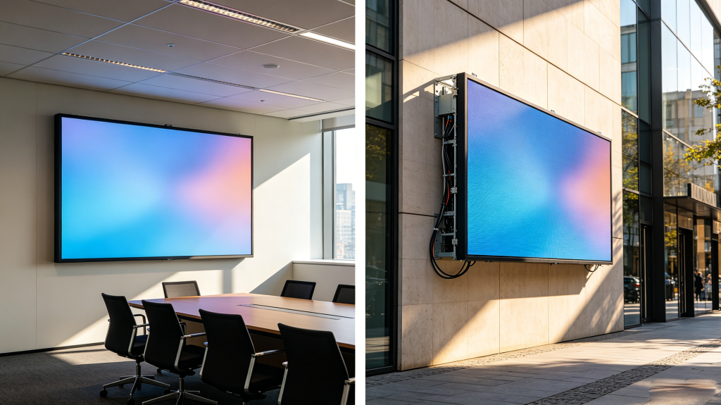 Indoor and outdoor LED display LED screen installed in real business environments with different brightness levels