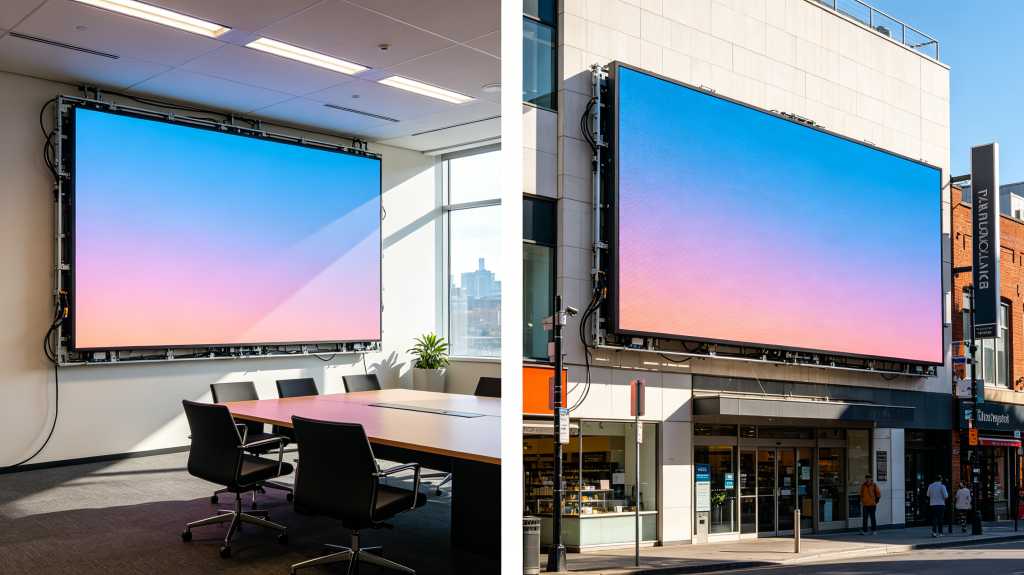 Indoor and outdoor LED screen comparison in real commercial environments