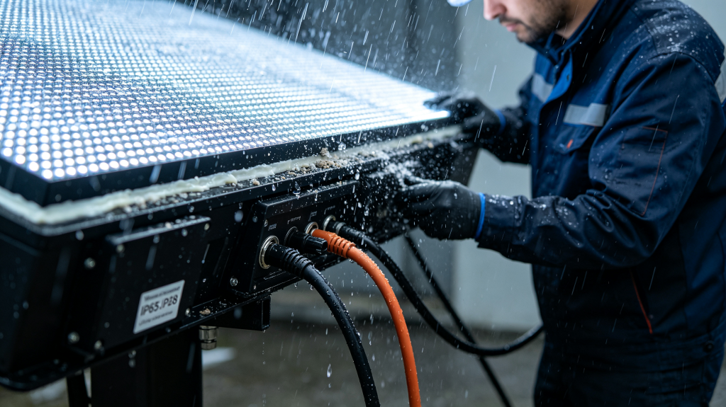 Waterproof outdoor LED panel with IP65 rating, dustproof housing and weather-resistant design for long-term outdoor use