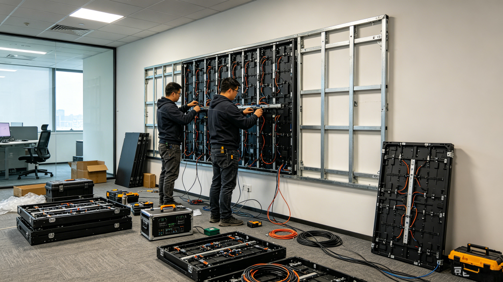 Indoor LED display cabinet design, magnetic mounting and installation structure on site