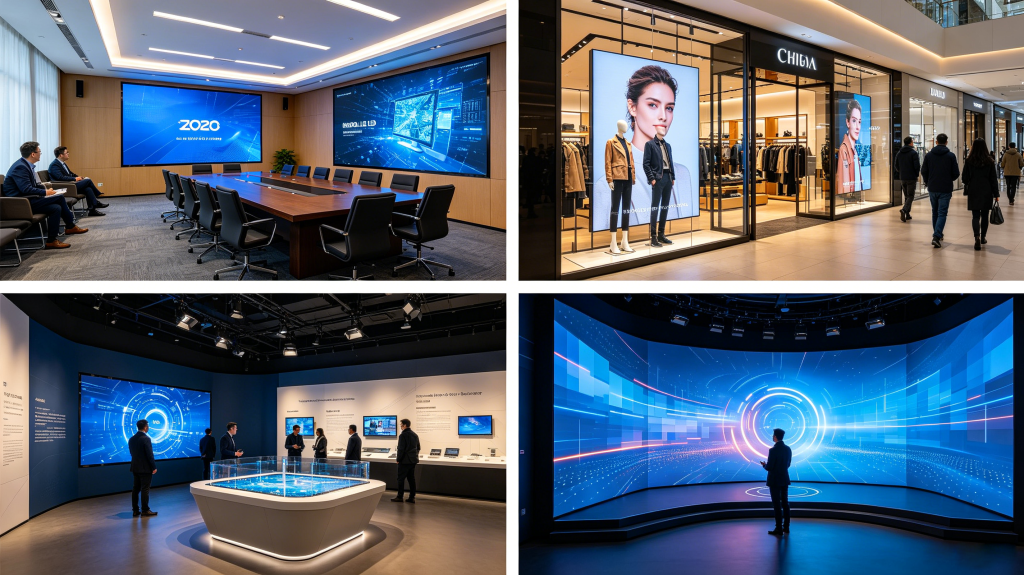 Real indoor LED screen projects in conference room, retail store, museum and broadcast studio	