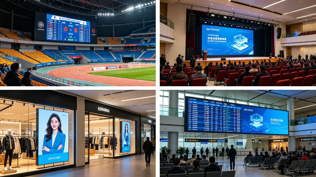 Real LED screen projects in sports venue, retail store, corporate event and airport