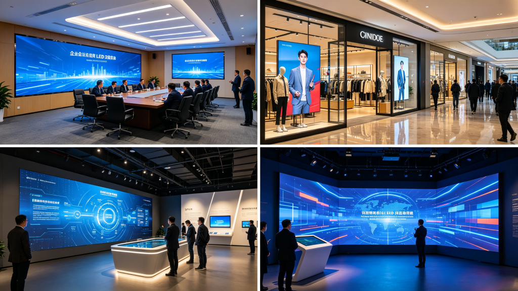 Real indoor LED display projects in conference room, retail store, museum and broadcast studio	