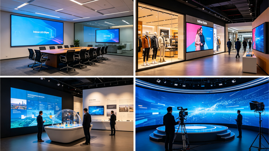 Real indoor LED display projects in conference room, retail store, museum and broadcast studio