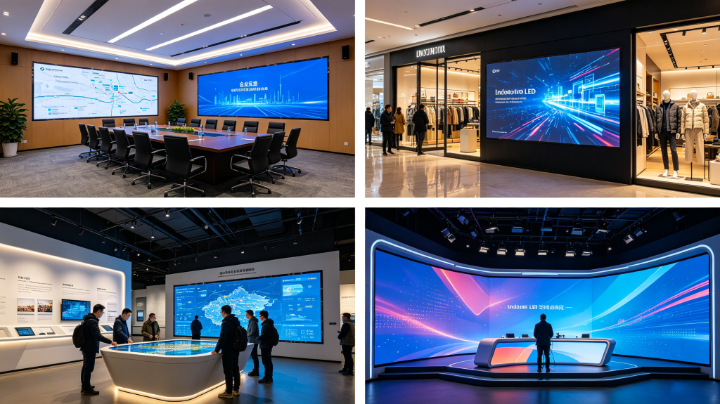Real indoor LED screen projects in conference room, retail store, museum and broadcast studio