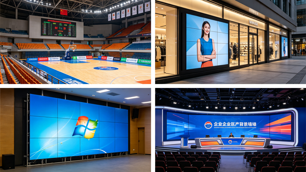 LED screen panel projects in sports venue, retail store, conference room and broadcast studio
