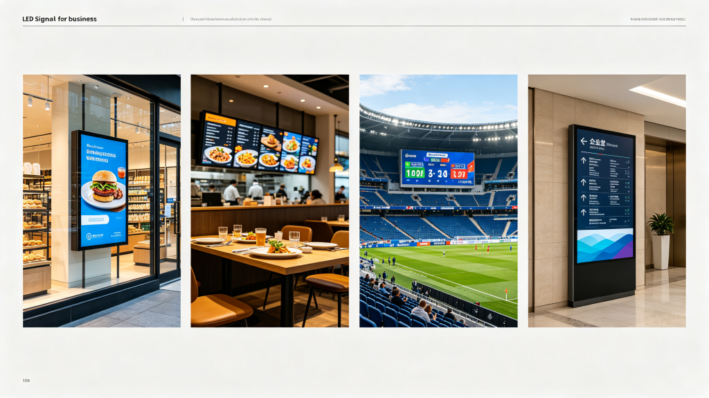 LED signage applications for retail, restaurant, sports venue and corporate lobby