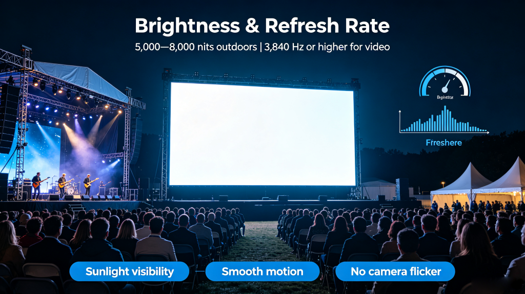 Key specs of LED rental display screen: brightness, resolution and refresh rate