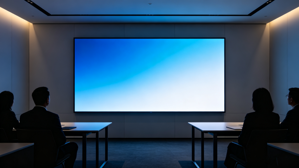 LED screen indoor installed in modern conference room with clear display and soft lighting	