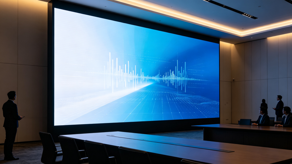 Indoor LED screen display installed in modern conference room with clear image and soft lighting	