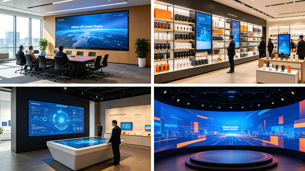 Indoor LED screen display applications for conference room, retail, museum and broadcast studio	