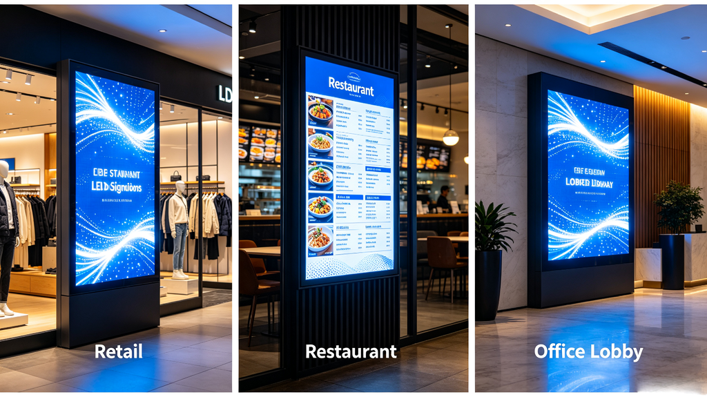 LED signage light applications for retail, restaurant and office lobby scenarios