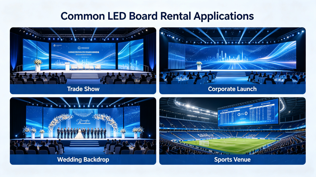 LED board rental applications for trade show, corporate event, wedding and sports venue