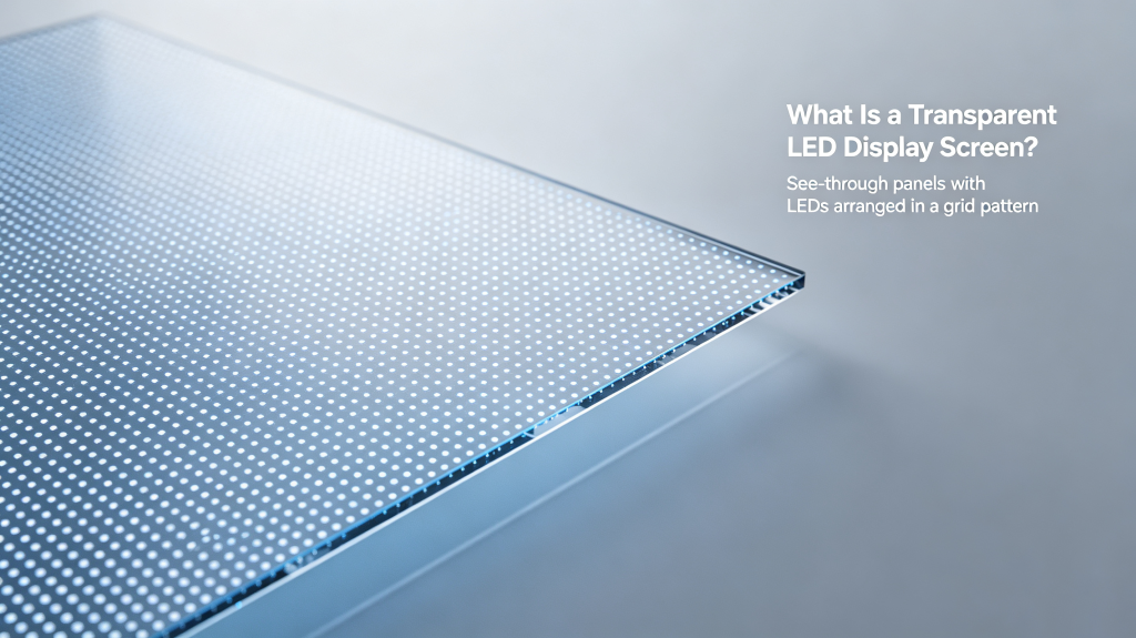 Transparent LED panel close-up, LED grid and see-through structure for commercial display