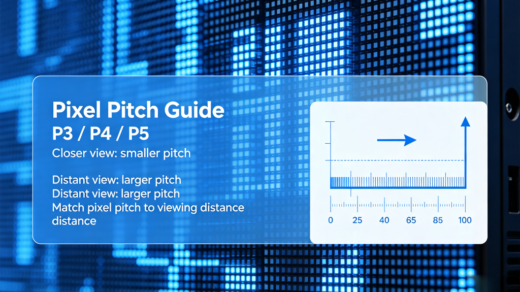 Pixel pitch guide for transparent LED display screen, P3 P4 P5 viewing distance