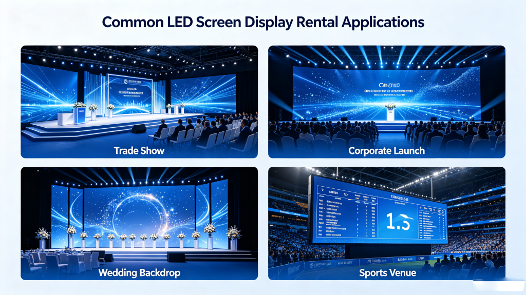 LED screen display rental applications for trade show, corporate event, wedding and sports venue
