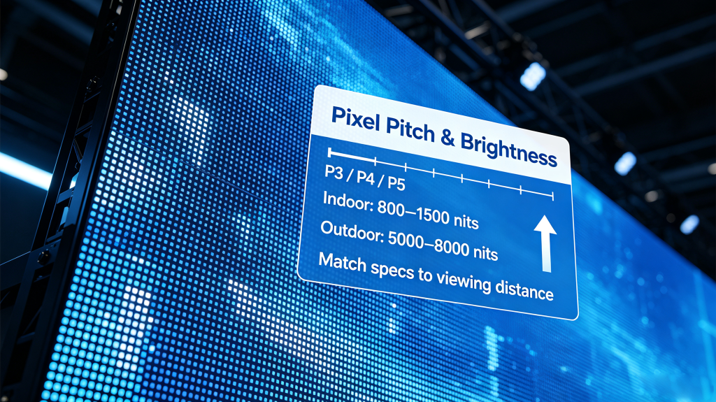Pixel pitch and brightness guide for LED screen display rental indoor outdoor events