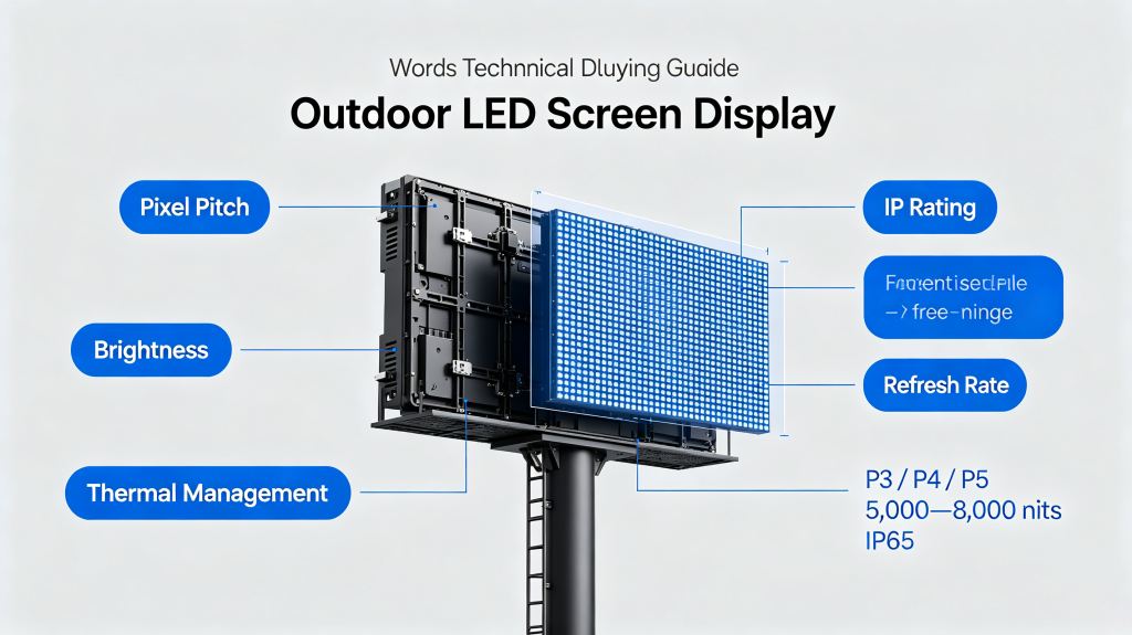 Outdoor LED screen display key specs: pixel pitch, brightness, IP rating and thermal management	