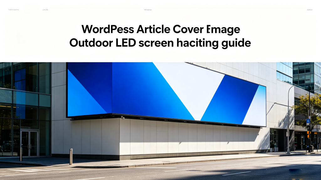 Outdoor LED screen display on building facade, bright daylight advertising visibility