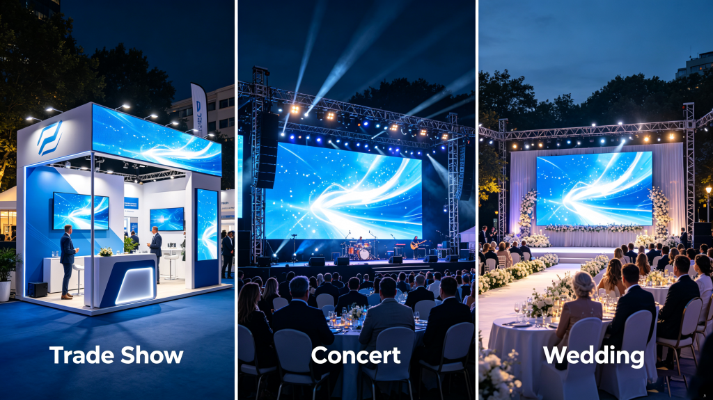 LED display rental applications: trade show, concert, wedding and corporate event