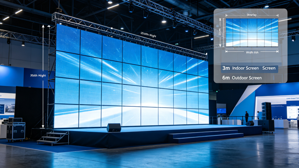 Rental LED screen size and configuration for indoor and outdoor events