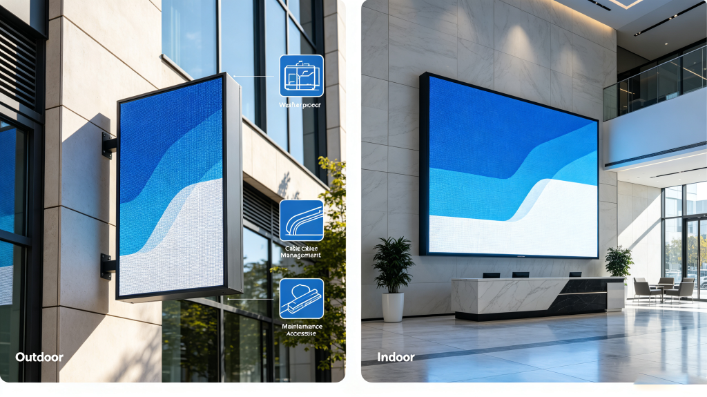 Outdoor and indoor installation comparison for digital sign LED