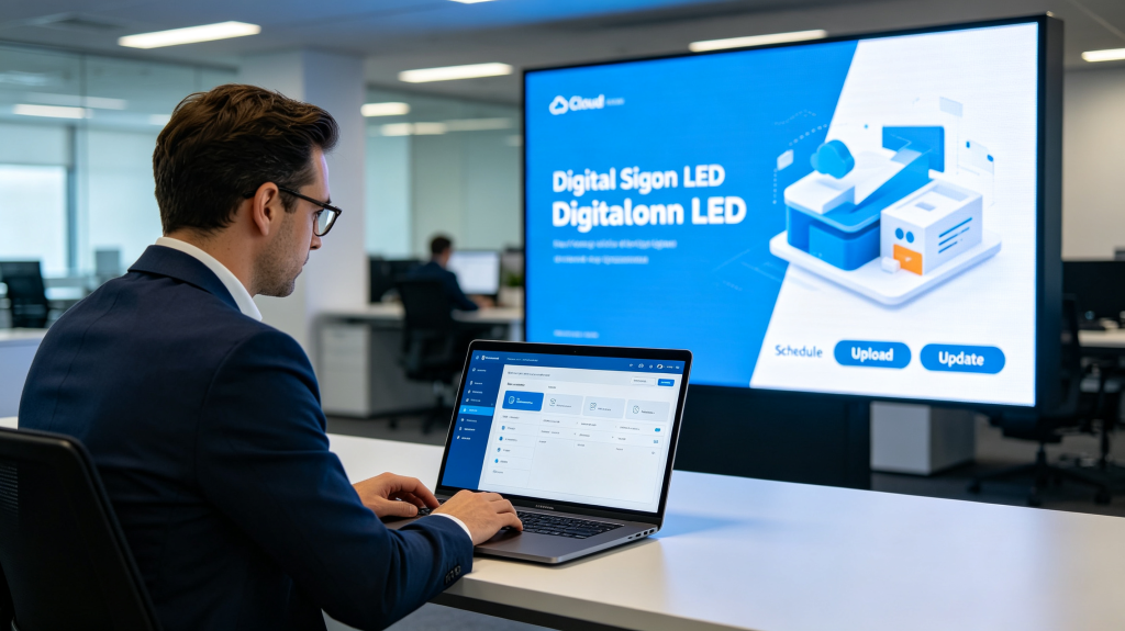 Cloud-based content management for digital sign LED with scheduling and remote update