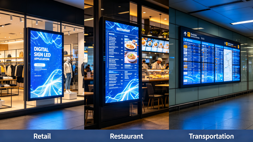 Digital sign LED applications: retail promotion, restaurant menu board and transportation display