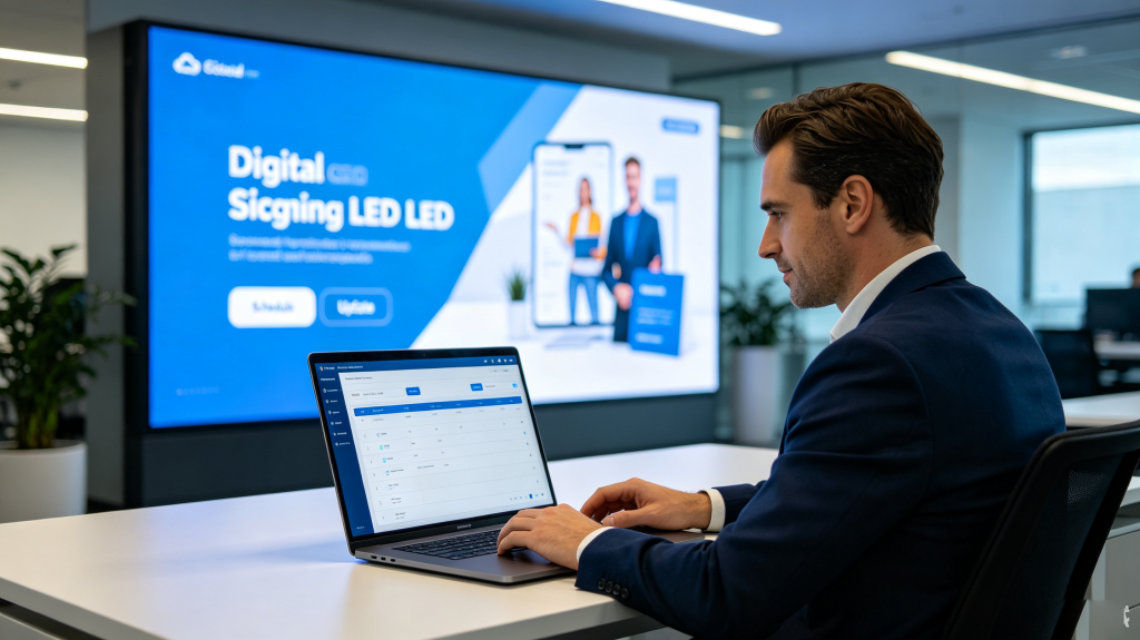 Cloud-based content management system for digital signage LED scheduling and remote update