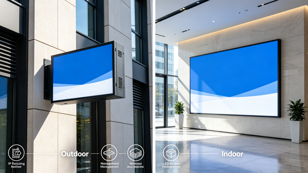 Outdoor and indoor installation comparison for digital signage LED
