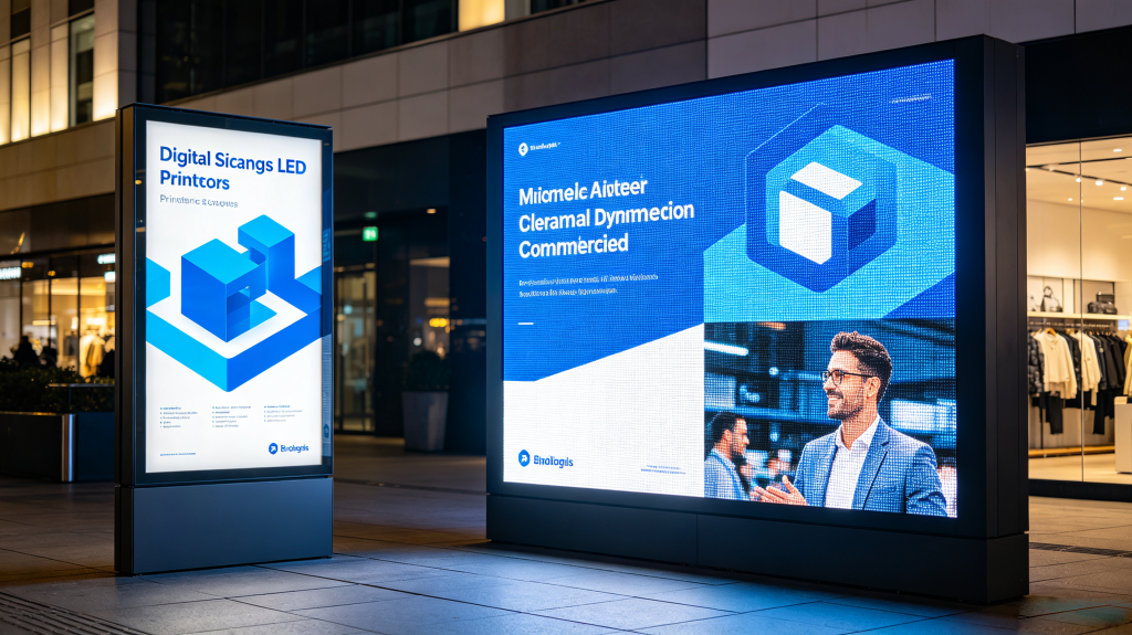 Comparison between static printed sign and modern digital signage LED screen