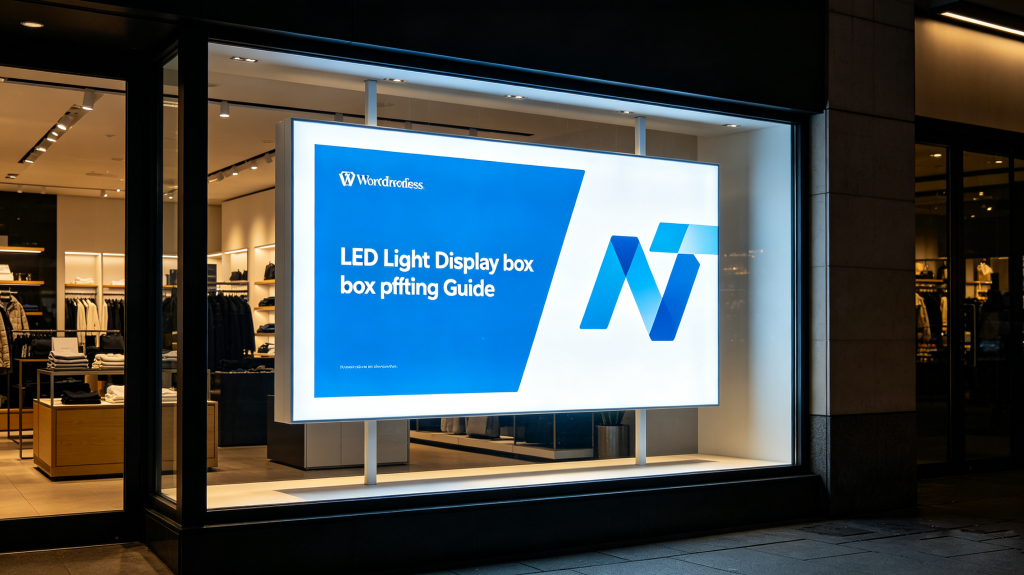 Slim LED light display box mounted in retail store window with bright promotional graphics