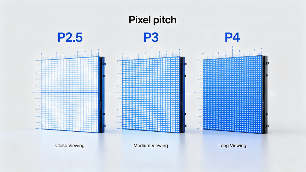 LED sign pixel pitch diagram explain pixel distance for programmable LED signage