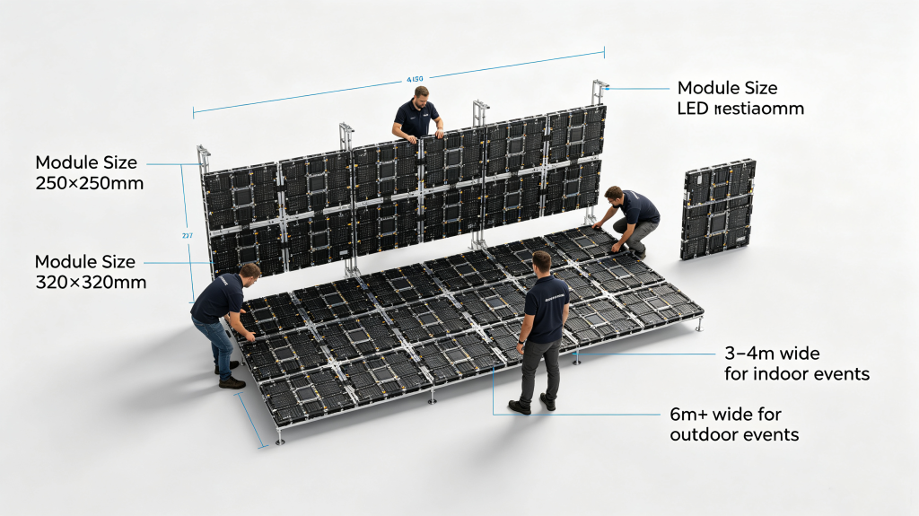 LED rental board module size and screen configuration for events