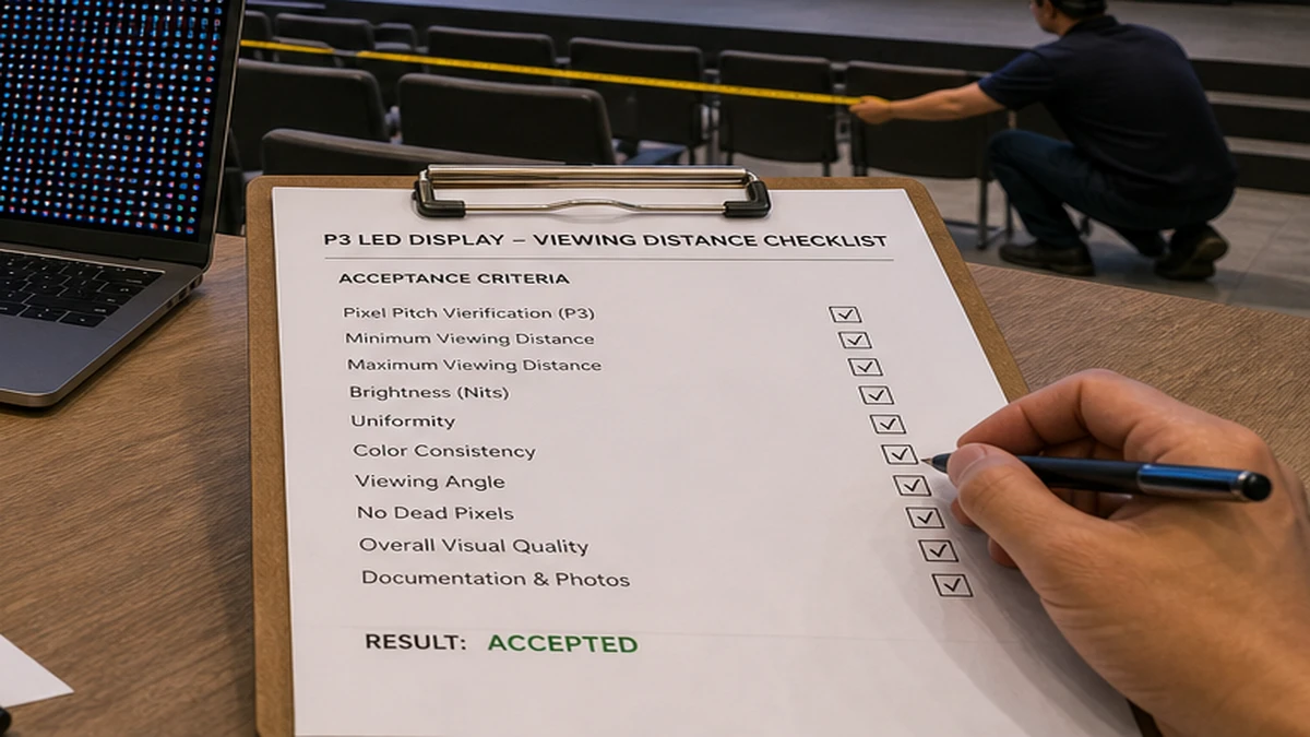 P3 LED display viewing distance checklist: brightness comfort review with indoor LED wall