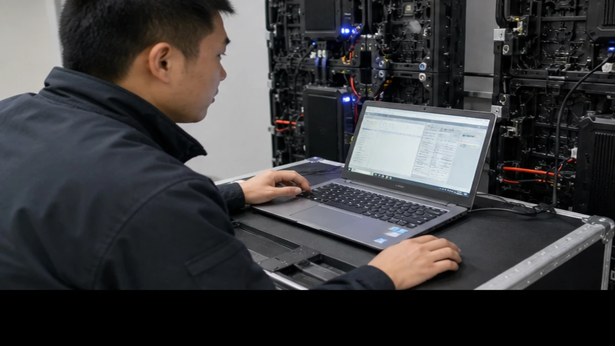 P3 LED display power supply maintenance checklist: LED module power and signal cables being labeled