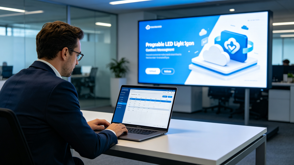 Cloud-based software for remote update of programmable LED light sign digital content
