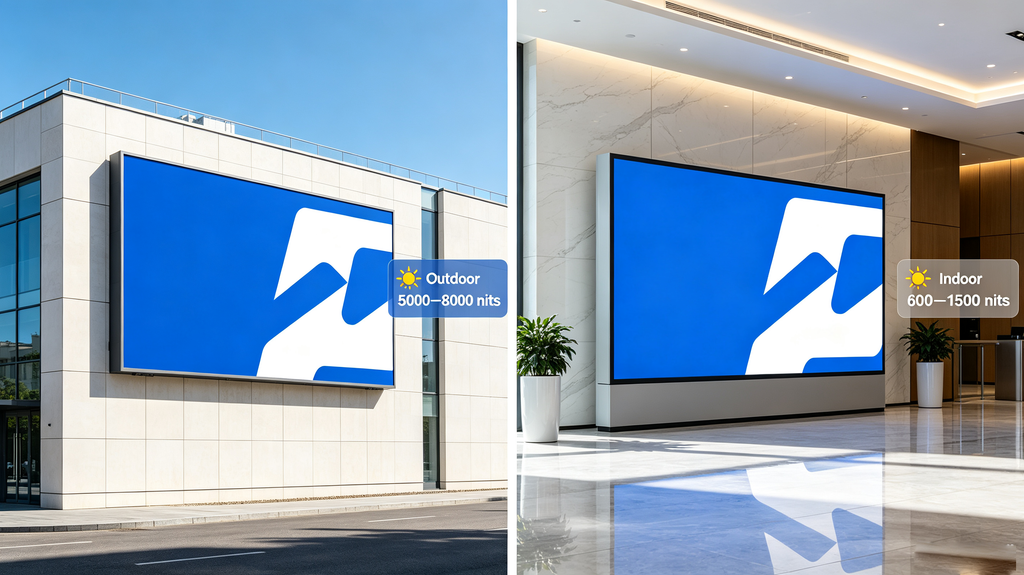 Indoor and outdoor signage LED board compare brightness nits for daylight visibility