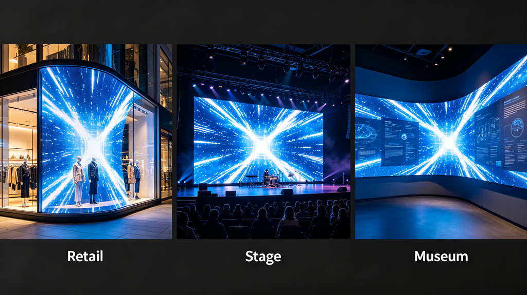 LED flex screen applications for retail, stage and museum curved installations