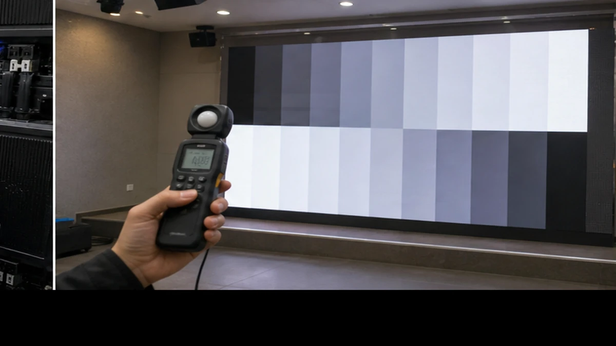 P3 LED display receiving card troubleshooting checklist: controller setup review beside an indoor LED wall