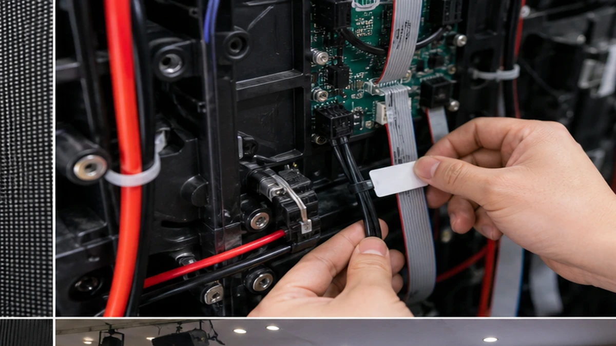 P3 LED display refresh rate setup checklist: indoor technician checking controller refresh-rate settings