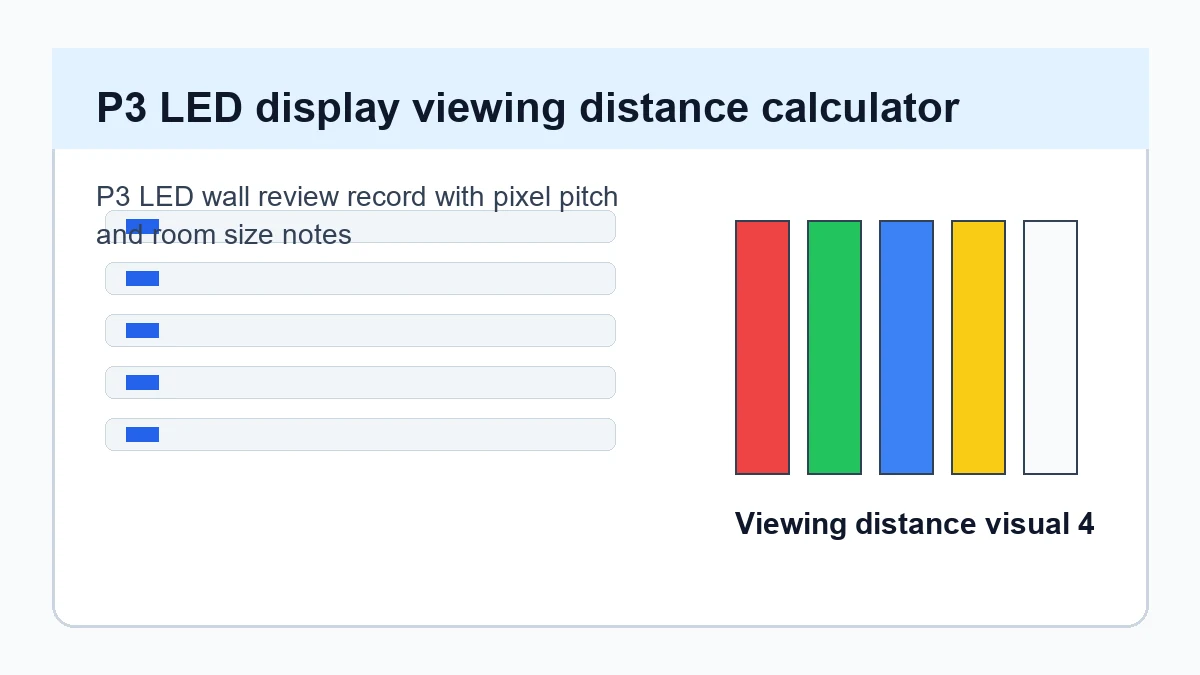 P3 LED wall review record with pixel pitch and room size notes