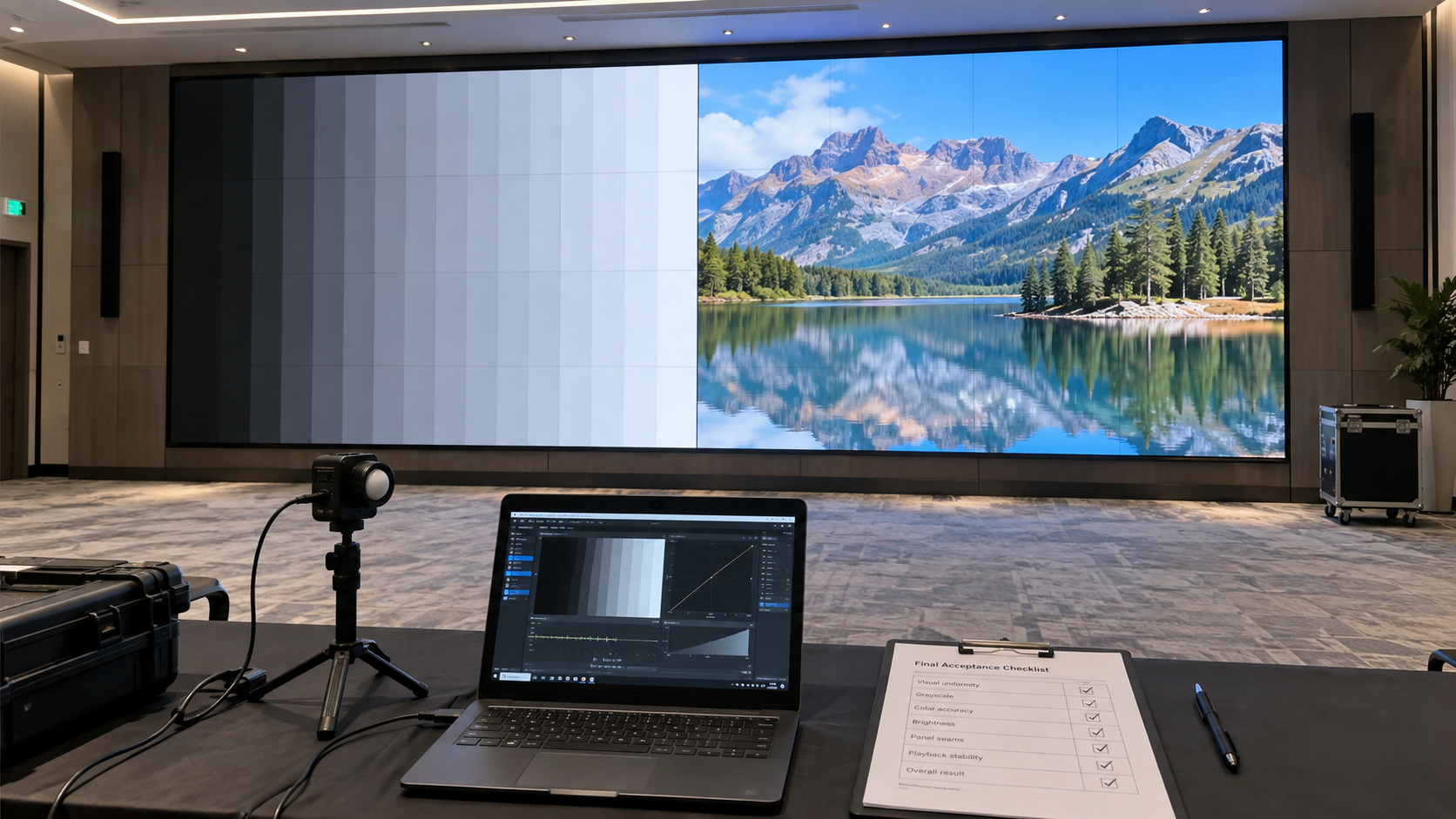 LED white balance acceptance retest with before and after readings