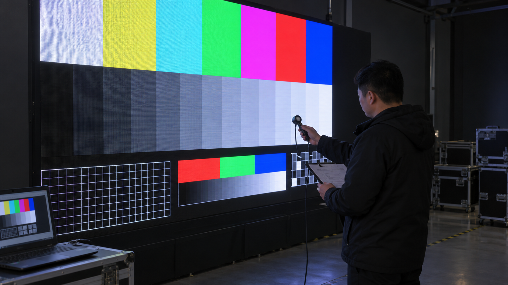 replacement LED module calibration and acceptance retest on a test pattern