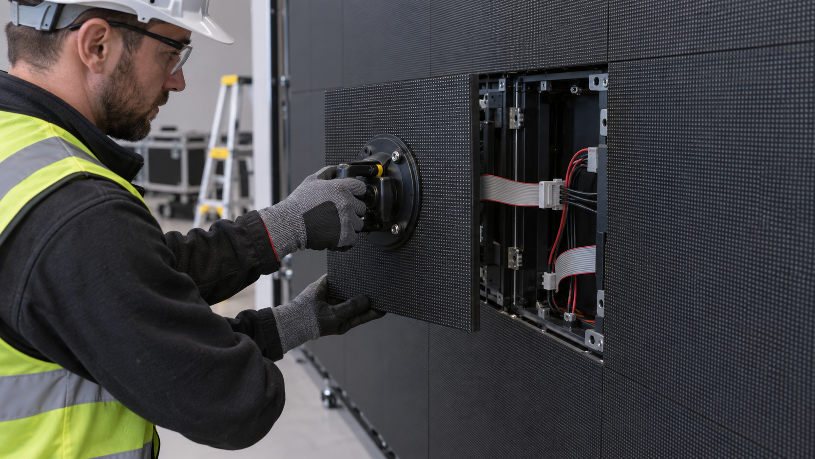 technician isolating power and removing an LED module from a cabinet